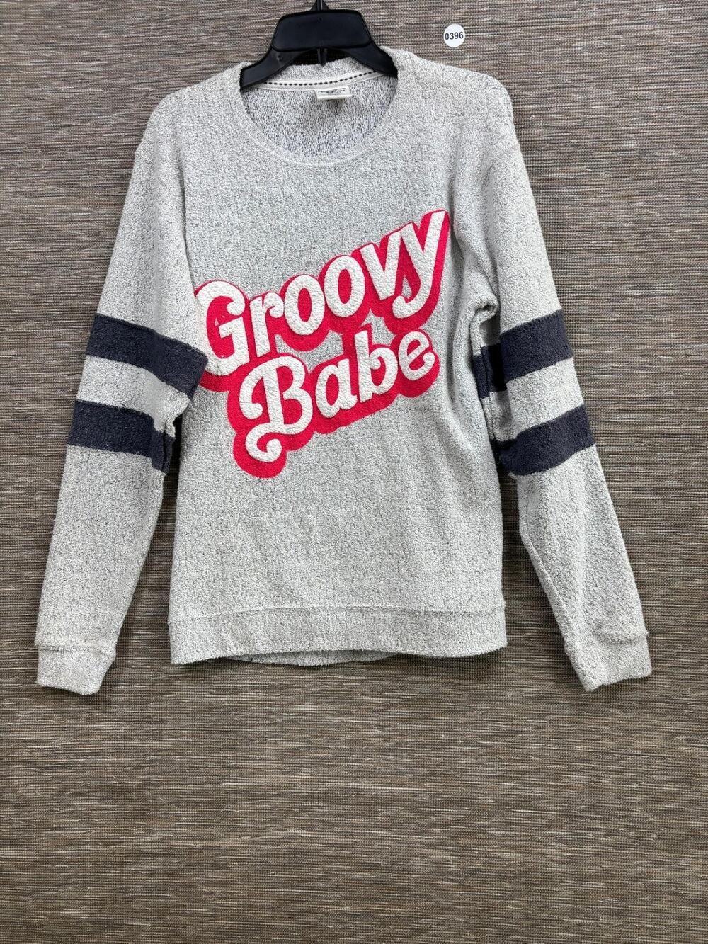 Pacific Co Groovy Babe Oversized Textured Sweatshirt Womens Size S Gray Pullover